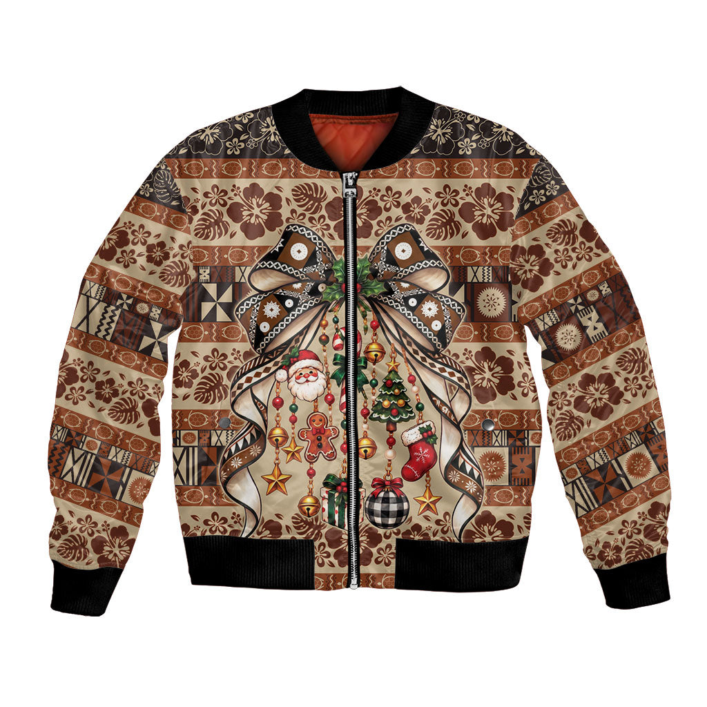 Fiji Masi Christmas Bow Bomber Jacket Fijian Tribal inspired Christmas LT9 Unisex Red - Polynesian Pride