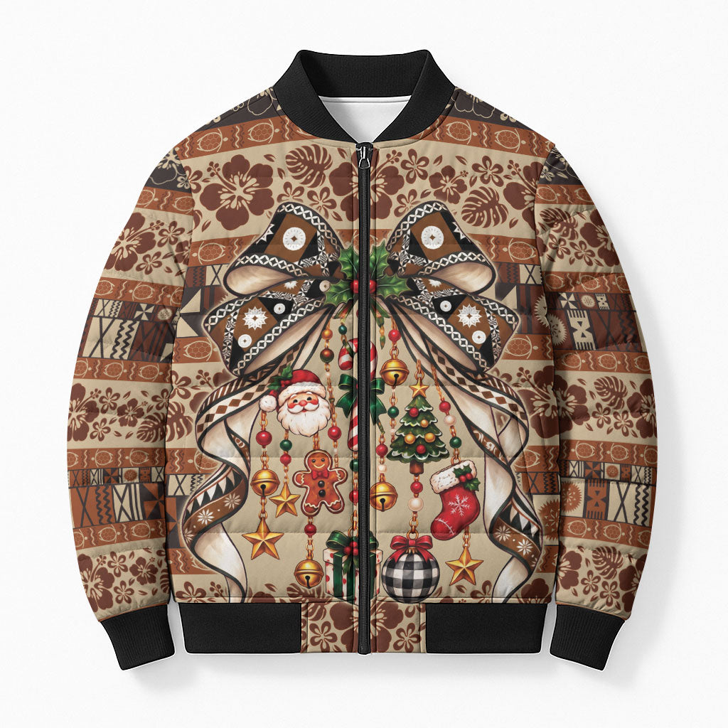 Fiji Masi Christmas Bow Bomber Puffer Jacket Fijian Tribal inspired Christmas LT9 Unisex Red - Polynesian Pride