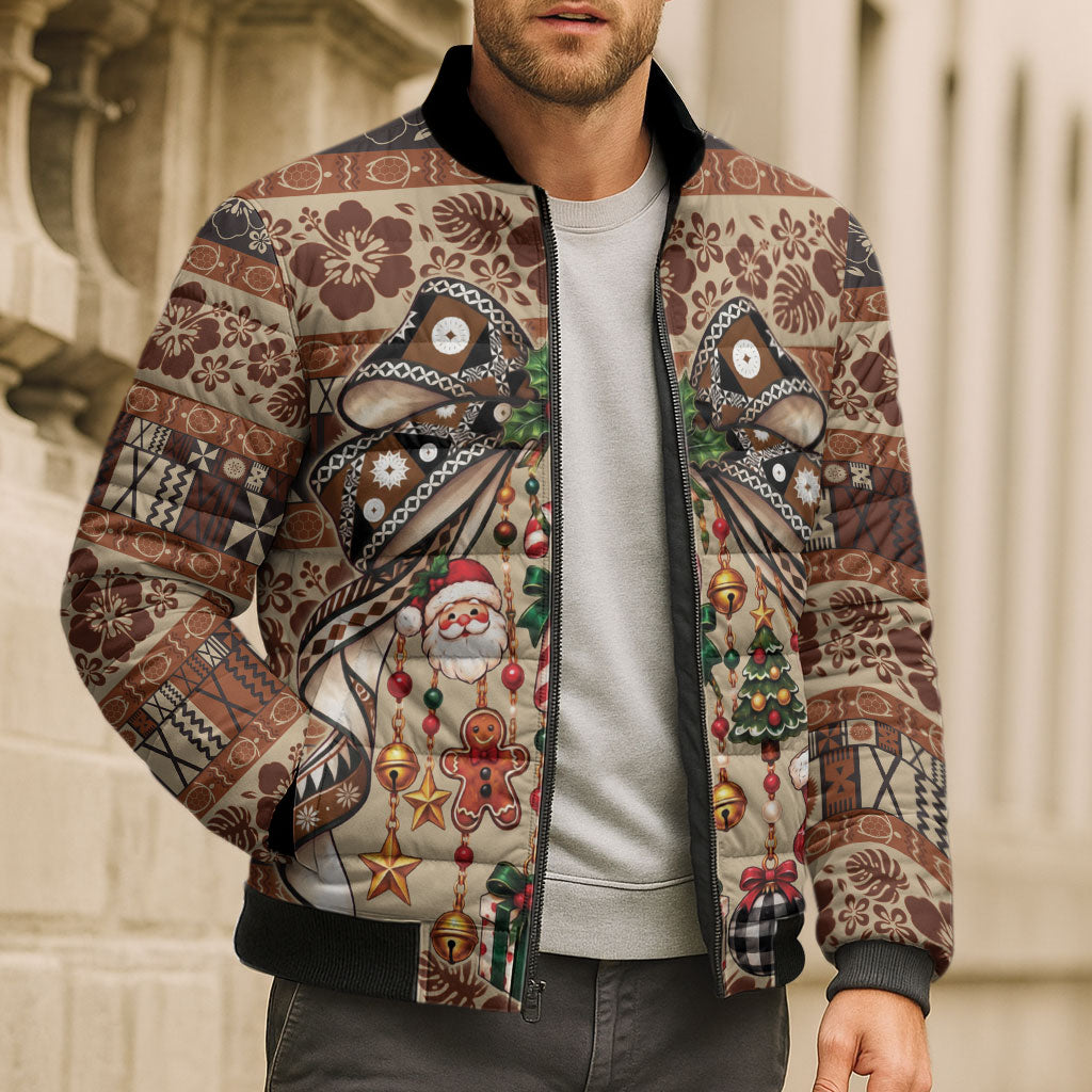 Fiji Masi Christmas Bow Bomber Puffer Jacket Fijian Tribal inspired Christmas LT9 - Polynesian Pride