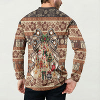 Fiji Masi Christmas Bow Button Sweatshirt Fijian Tribal inspired Christmas LT9 - Polynesian Pride