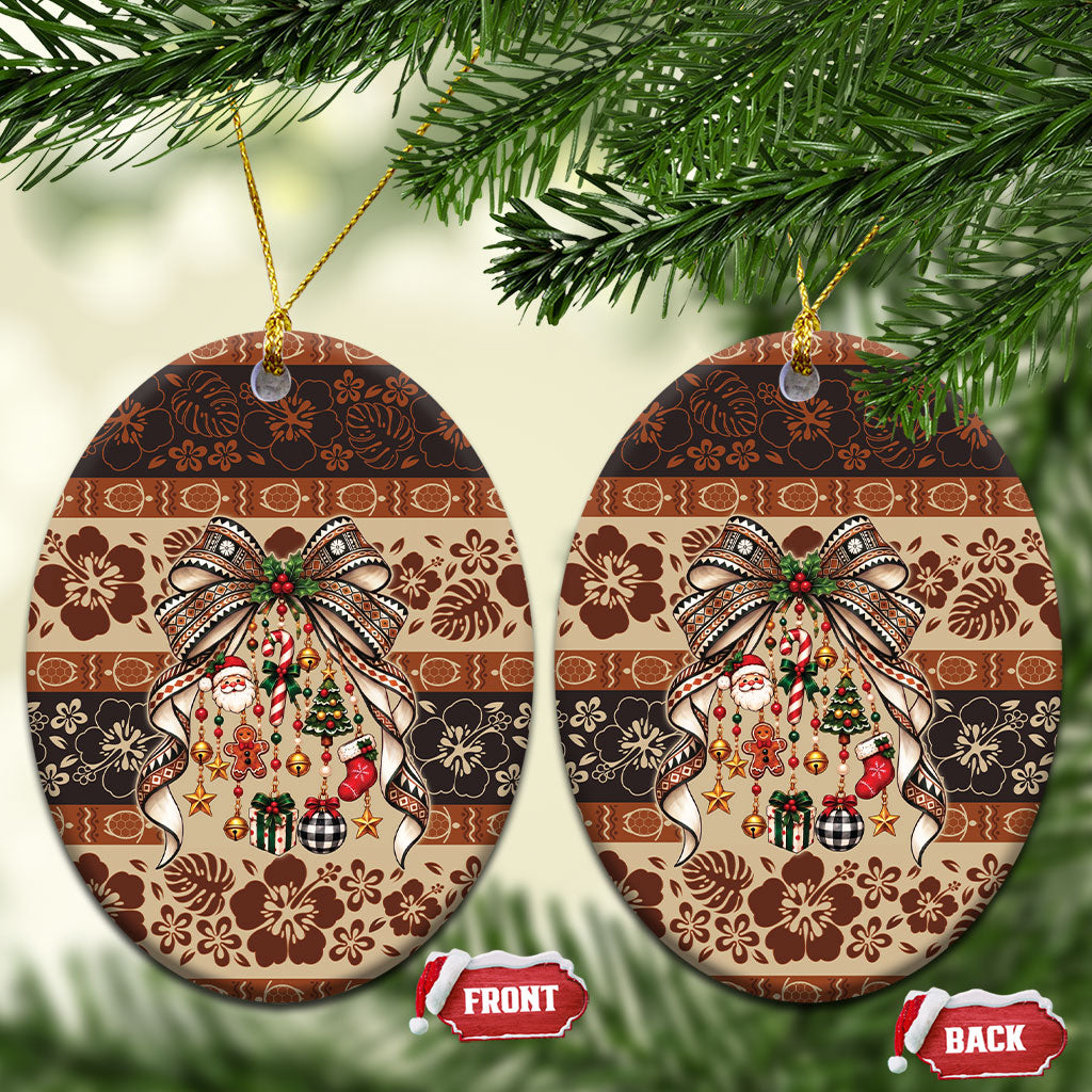 Fiji Masi Christmas Bow Ceramic Ornament Marau na Kerisimasi LT9 Oval Red - Polynesian Pride