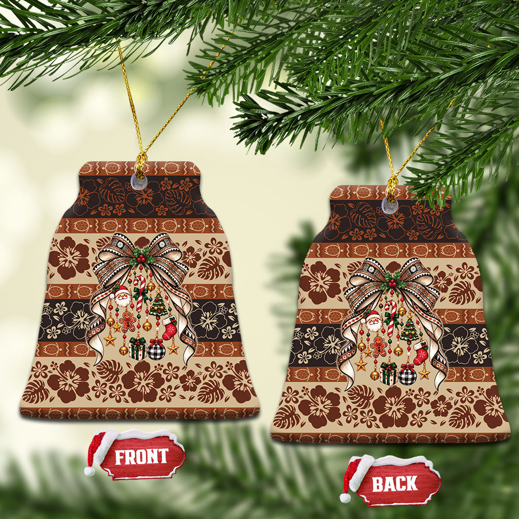 Fiji Masi Christmas Bow Ceramic Ornament Marau na Kerisimasi LT9 Bell Flake Red - Polynesian Pride