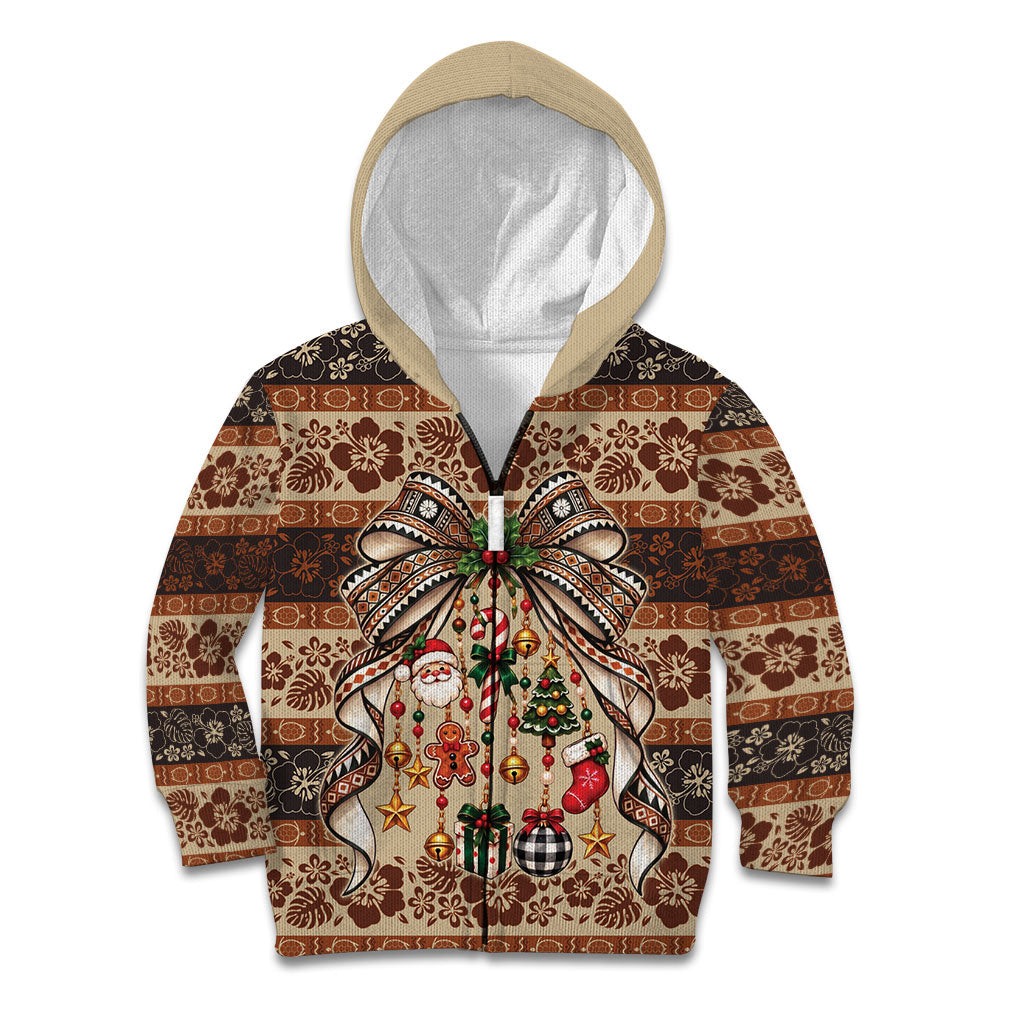 Fiji Masi Christmas Bow Kid Hoodie Marau na Kerisimasi LT9 Zip Hoodie Red - Polynesian Pride