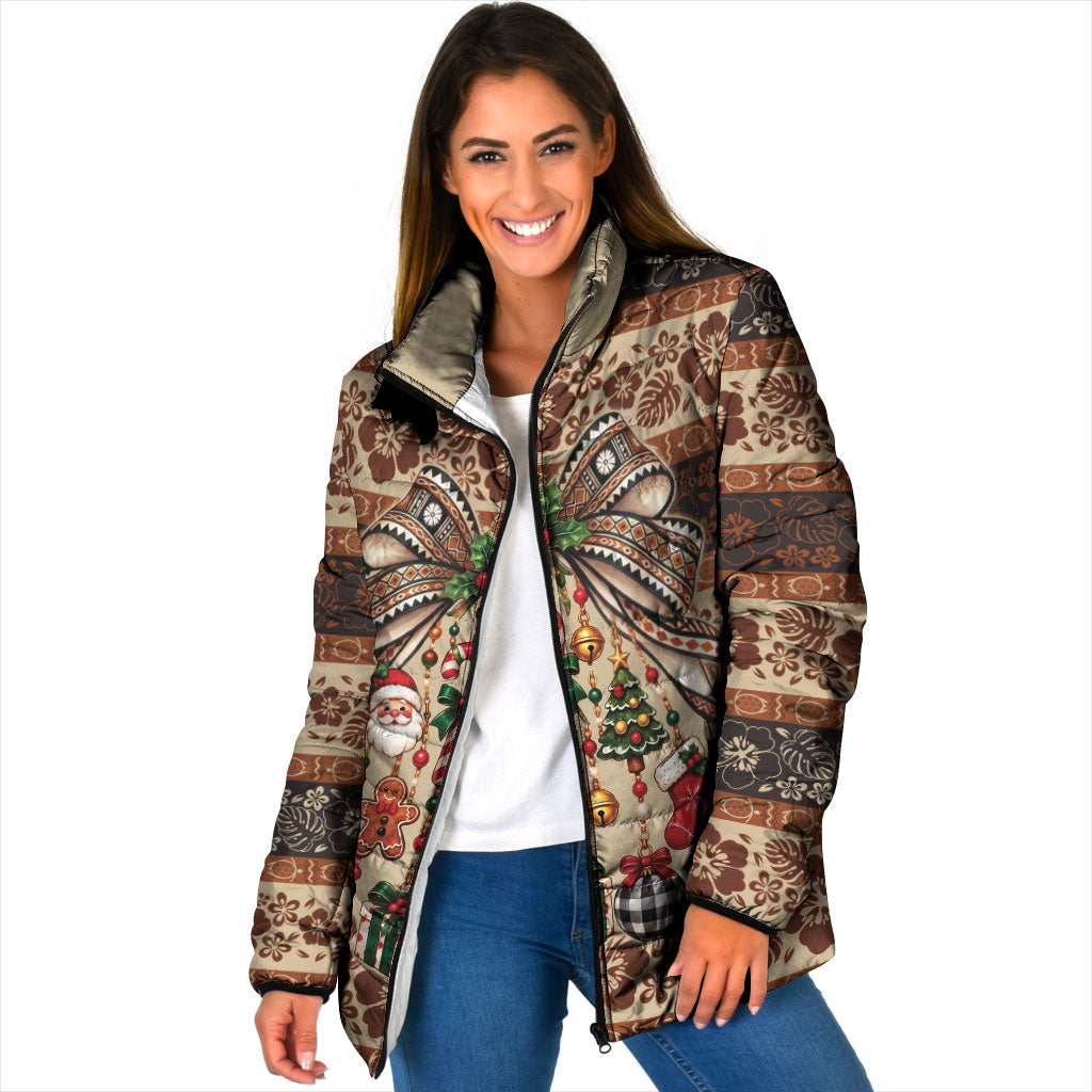 Fiji Masi Christmas Bow Padded Jacket Marau na Kerisimasi LT9 Women Red - Polynesian Pride