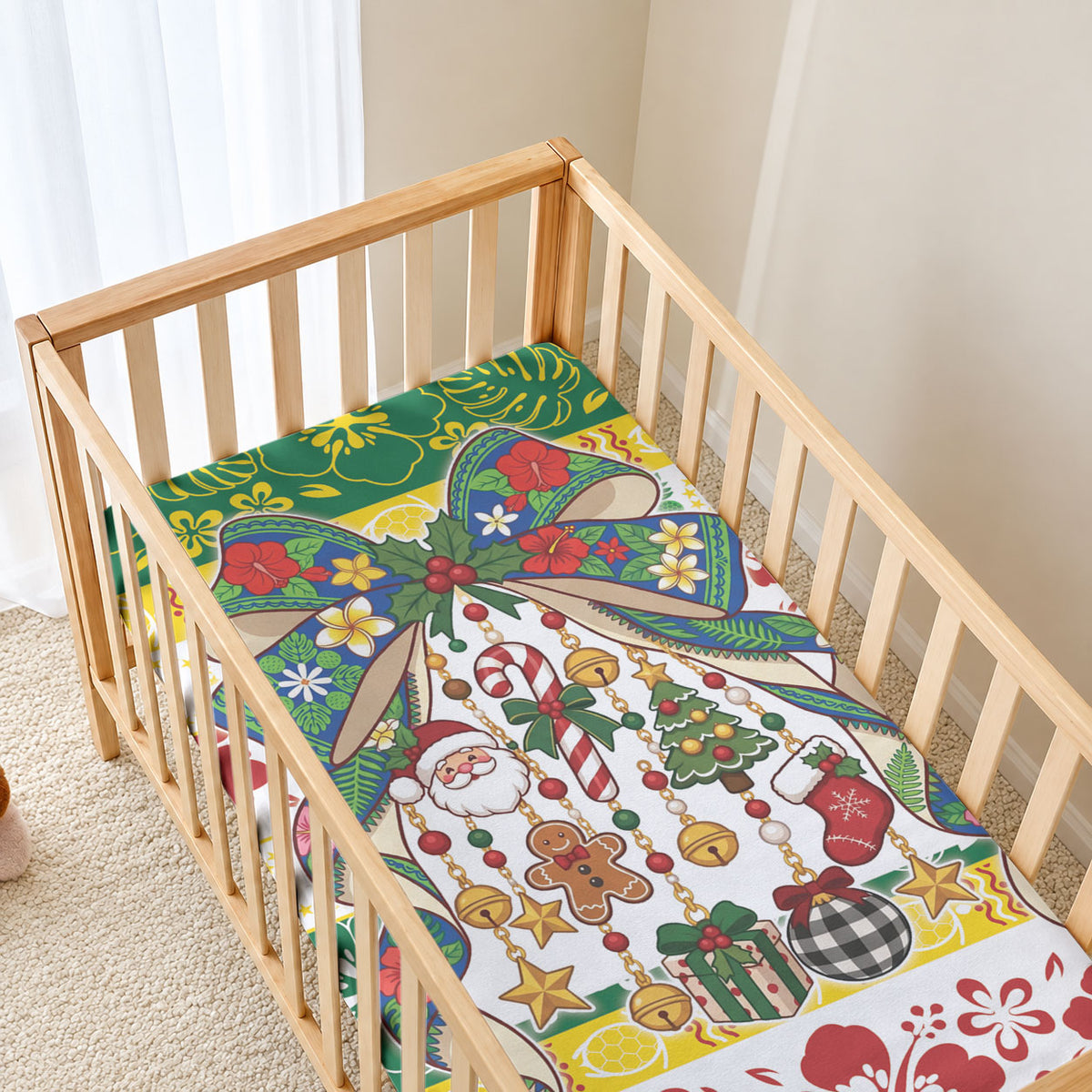 Cook Islands Tīvaevae Christmas Bow Baby Bed Cover Mere Kiritimiti LT9 - Polynesian Pride