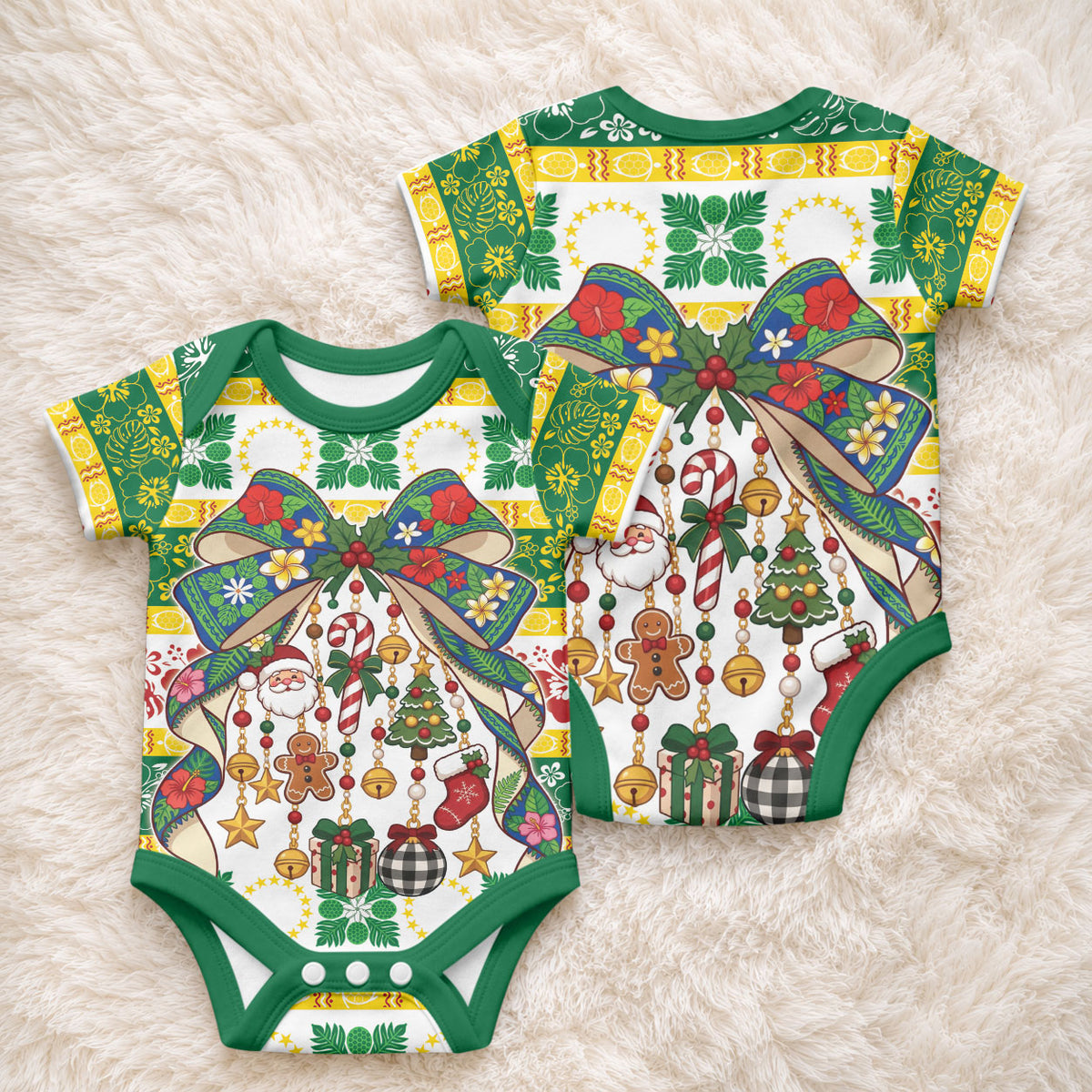 Cook Islands Tīvaevae Christmas Bow Baby Onesie Mere Kiritimiti LT9 - Polynesian Pride