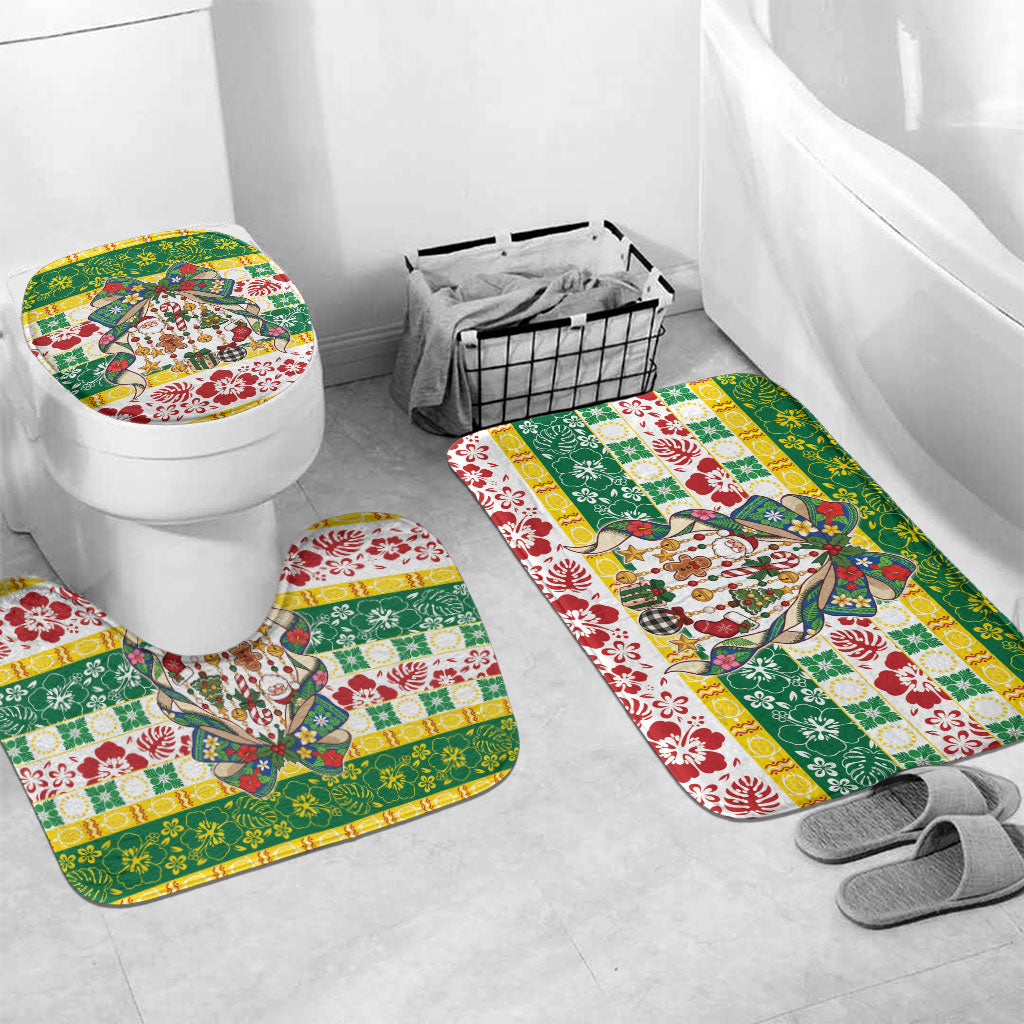 Cook Islands Tīvaevae Christmas Bow Bathroom Set Mere Kiritimiti LT9 Mat Set Only (3 pcs) One Size Multicolor - Polynesian Pride