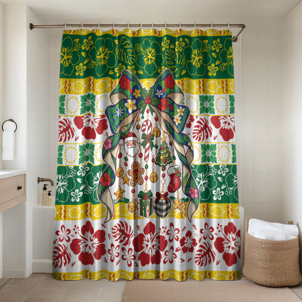 Cook Islands Tīvaevae Christmas Bow Bathroom Set Mere Kiritimiti LT9 Shower Curtain Only Multicolor - Polynesian Pride
