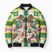 Cook Islands Tīvaevae Christmas Bow Bomber Puffer Jacket Mere Kiritimiti LT9 Unisex Multicolor - Polynesian Pride