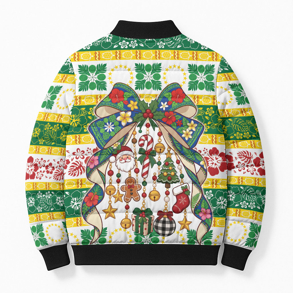 Cook Islands Tīvaevae Christmas Bow Bomber Puffer Jacket Mere Kiritimiti LT9 - Polynesian Pride