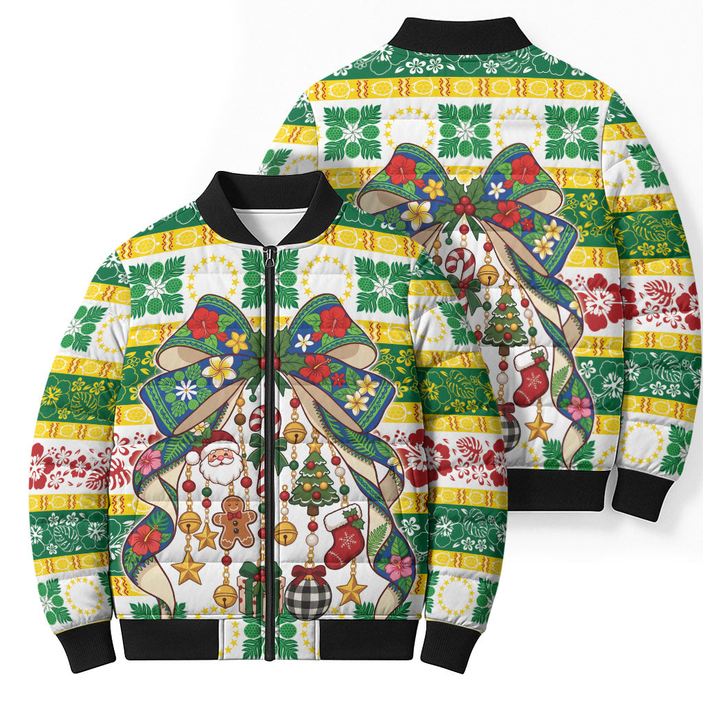 Cook Islands Tīvaevae Christmas Bow Bomber Puffer Jacket Mere Kiritimiti LT9 - Polynesian Pride