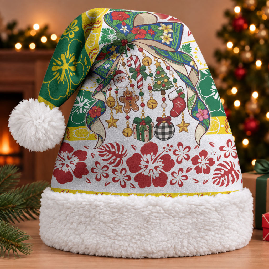Cook Islands Tīvaevae Christmas Bow Christmas Santa Hat Mere Kiritimiti LT9 With Fur Multicolor - Polynesian Pride