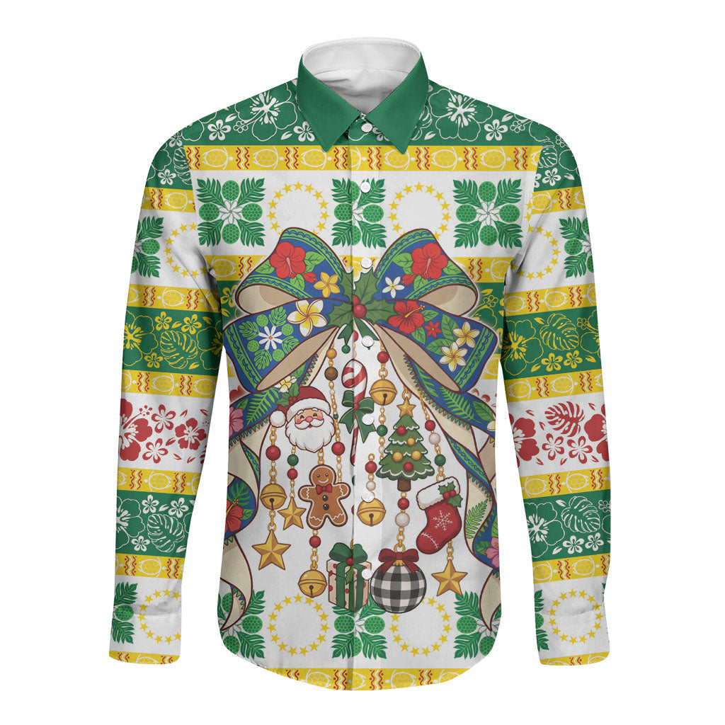 Cook Islands Tīvaevae Christmas Bow Long Sleeve Button Shirt Mere Kiritimiti LT9 Unisex Multicolor - Polynesian Pride