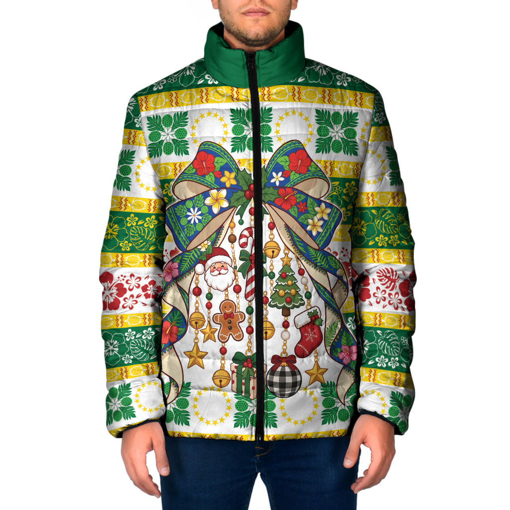 Cook Islands Tīvaevae Christmas Bow Padded Jacket Mere Kiritimiti LT9 Men Multicolor - Polynesian Pride