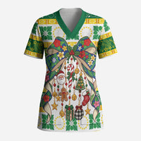 Cook Islands Tīvaevae Christmas Bow Scrub Top Mere Kiritimiti LT9 Adult Multicolor - Polynesian Pride
