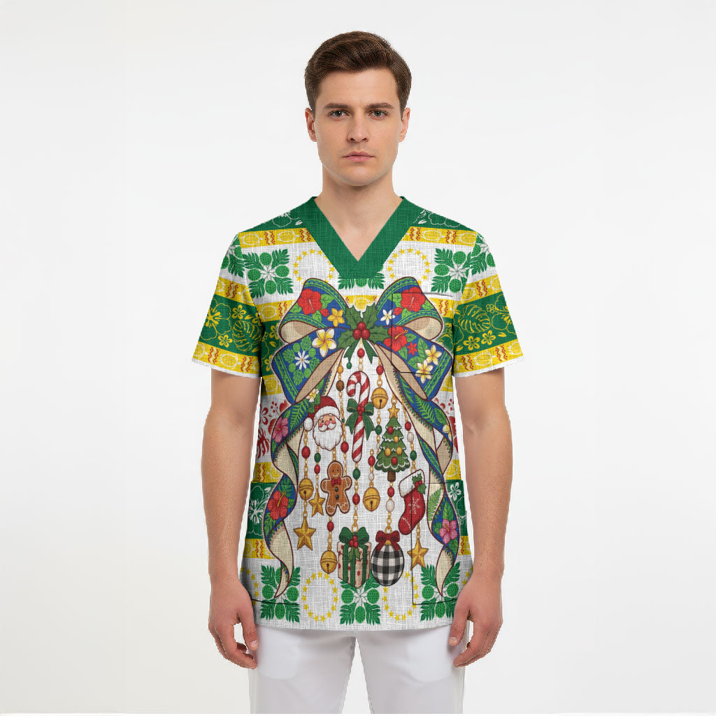 Cook Islands Tīvaevae Christmas Bow Scrub Top Mere Kiritimiti LT9 - Polynesian Pride