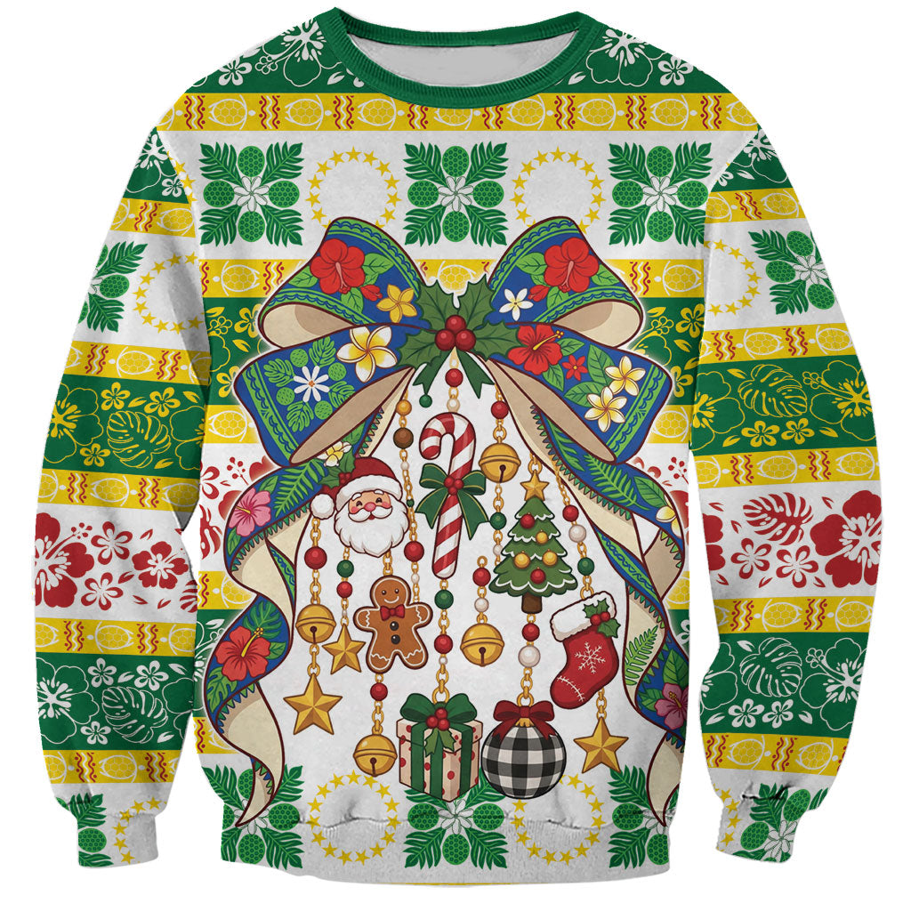 Cook Islands Tīvaevae Christmas Bow Sweatshirt Mere Kiritimiti LT9 Unisex Multicolor - Polynesian Pride
