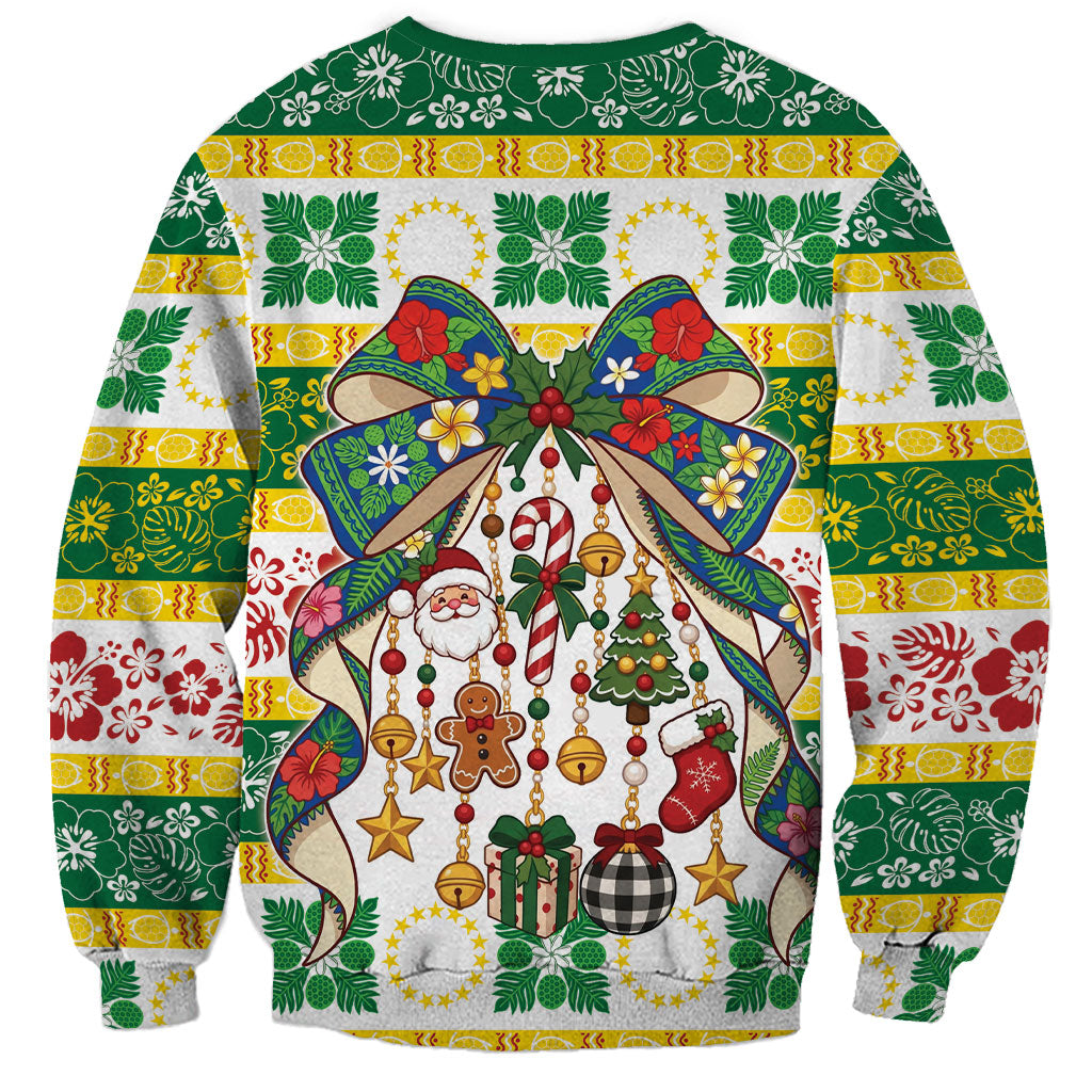 Cook Islands Tīvaevae Christmas Bow Sweatshirt Mere Kiritimiti LT9 - Polynesian Pride