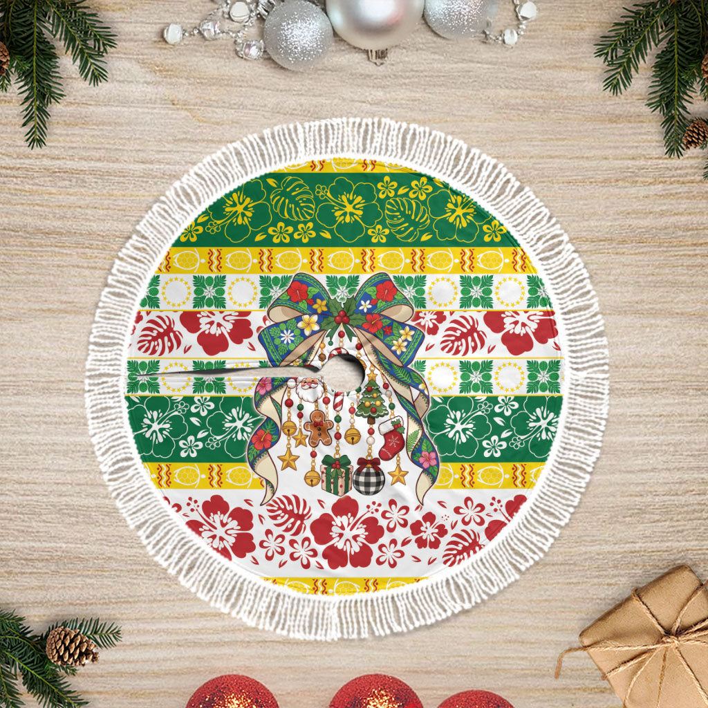 Cook Islands Tīvaevae Christmas Bow Tree Skirt Mere Kiritimiti LT9 Fringed Multicolor - Polynesian Pride