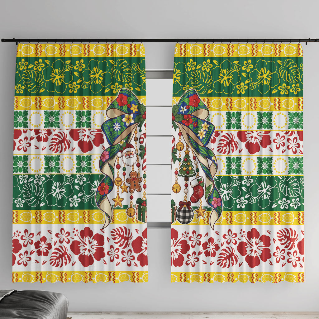 Cook Islands Tīvaevae Christmas Bow Window Curtain Mere Kiritimiti LT9 With Hooks Multicolor - Polynesian Pride