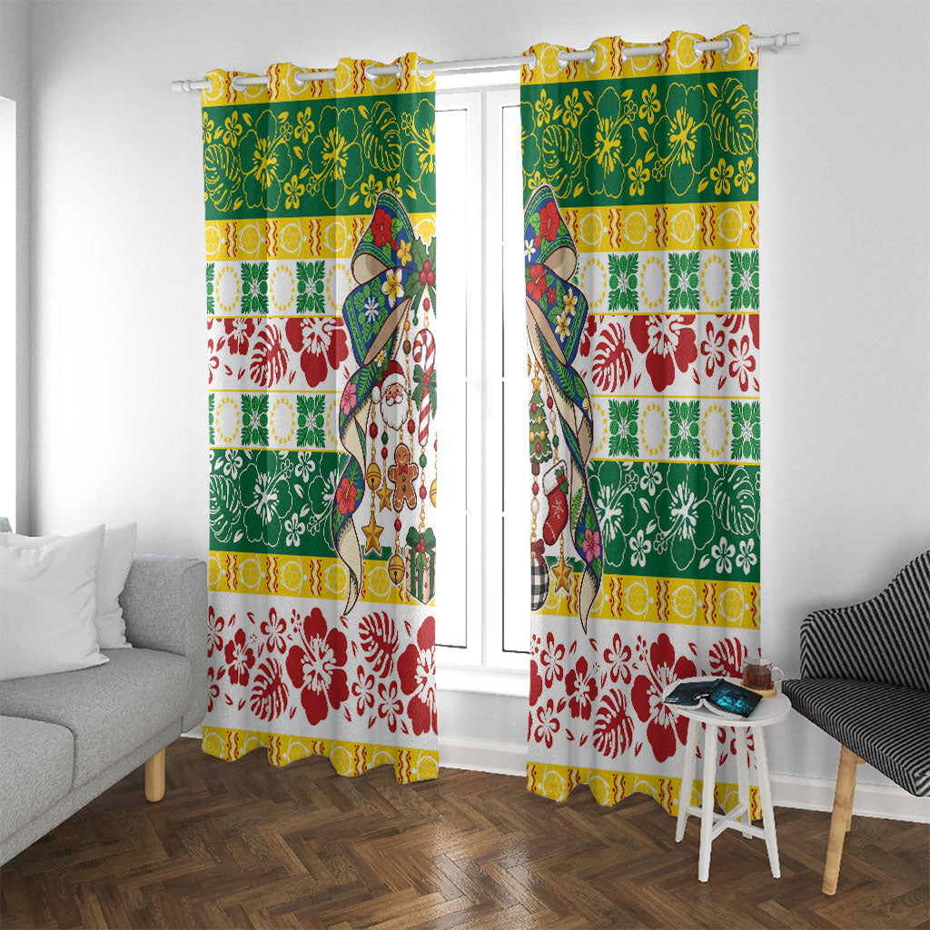 Cook Islands Tīvaevae Christmas Bow Window Curtain Mere Kiritimiti LT9 With Grommets Multicolor - Polynesian Pride