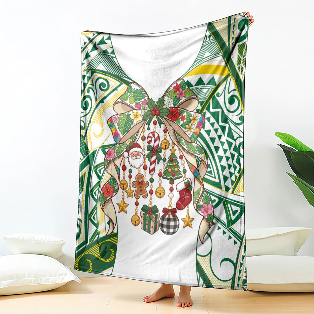 Cook Islands Tīvaevae Christmas Bow Blanket Gold Green Kuki Tribal Pattern LT9 - Polynesian Pride