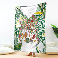 Cook Islands Tīvaevae Christmas Bow Blanket Gold Green Kuki Tribal Pattern LT9 - Polynesian Pride