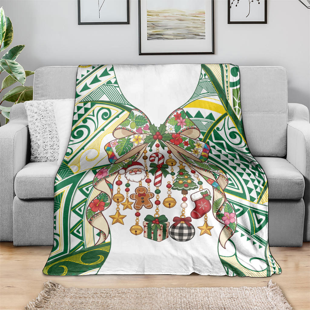 Cook Islands Tīvaevae Christmas Bow Blanket Gold Green Kuki Tribal Pattern LT9 - Polynesian Pride