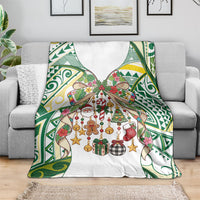 Cook Islands Tīvaevae Christmas Bow Blanket Gold Green Kuki Tribal Pattern LT9 - Polynesian Pride