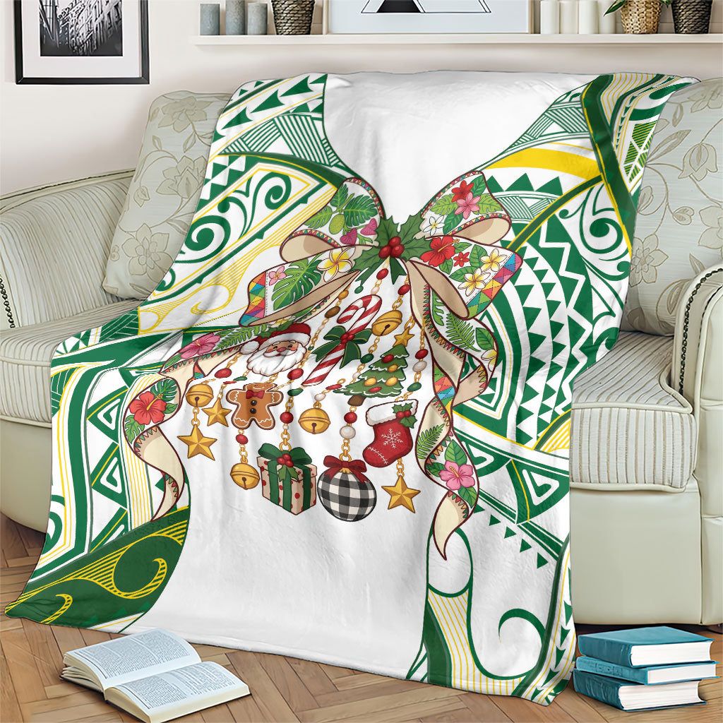 Cook Islands Tīvaevae Christmas Bow Blanket Gold Green Kuki Tribal Pattern LT9 - Polynesian Pride