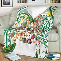Cook Islands Tīvaevae Christmas Bow Blanket Gold Green Kuki Tribal Pattern LT9 - Polynesian Pride