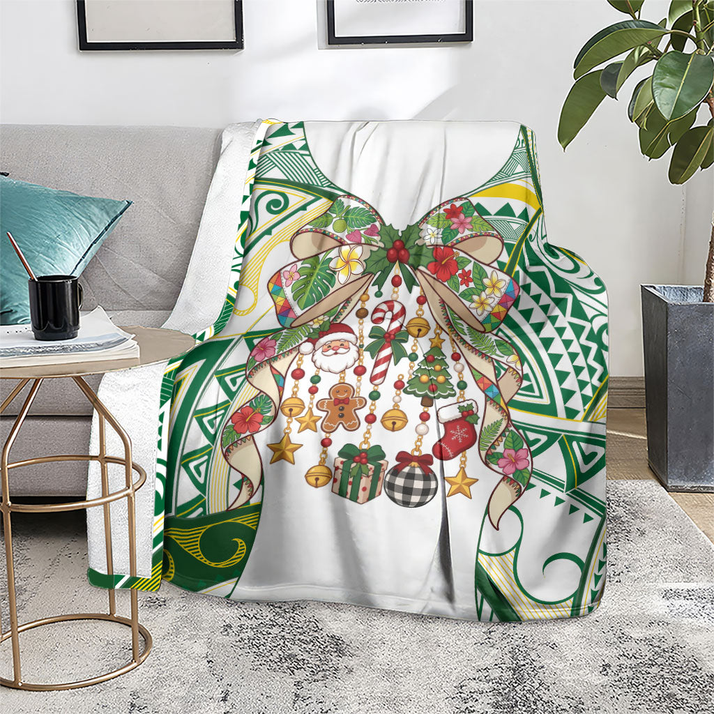 Cook Islands Tīvaevae Christmas Bow Blanket Gold Green Kuki Tribal Pattern LT9 - Polynesian Pride