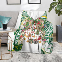 Cook Islands Tīvaevae Christmas Bow Blanket Gold Green Kuki Tribal Pattern LT9 - Polynesian Pride