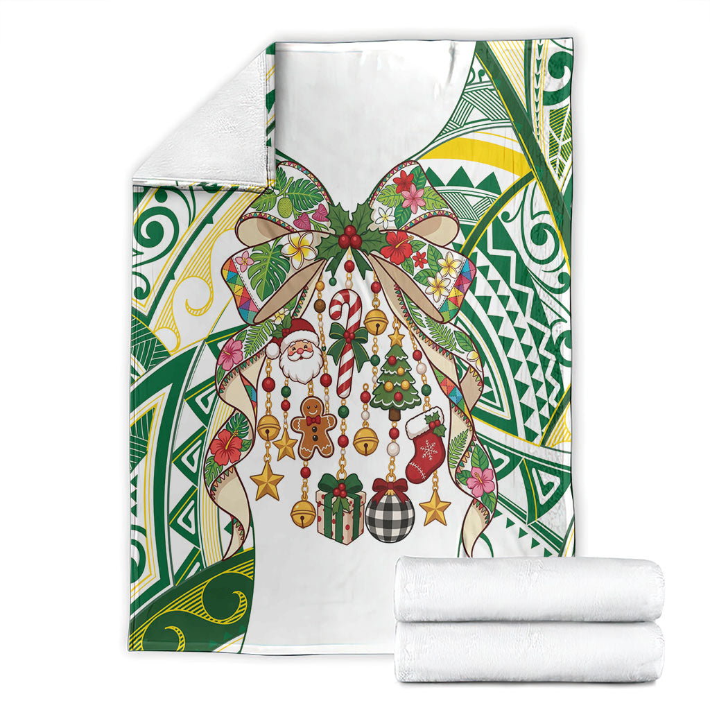 Cook Islands Tīvaevae Christmas Bow Blanket Gold Green Kuki Tribal Pattern LT9 - Polynesian Pride