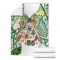 Cook Islands Tīvaevae Christmas Bow Blanket Gold Green Kuki Tribal Pattern LT9 - Polynesian Pride
