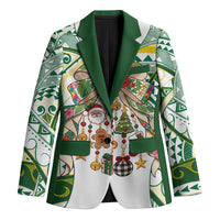 Cook Islands Tīvaevae Christmas Bow Blazer Gold Green Kuki Tribal Pattern LT9 Unisex White - Polynesian Pride