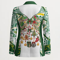 Cook Islands Tīvaevae Christmas Bow Blazer Gold Green Kuki Tribal Pattern LT9 - Polynesian Pride