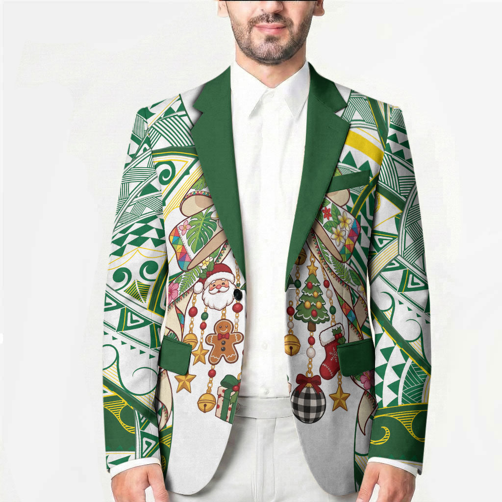 Cook Islands Tīvaevae Christmas Bow Blazer Gold Green Kuki Tribal Pattern LT9 - Polynesian Pride