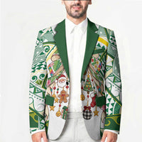 Cook Islands Tīvaevae Christmas Bow Blazer Gold Green Kuki Tribal Pattern LT9 - Polynesian Pride