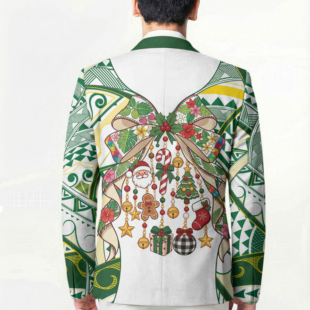 Cook Islands Tīvaevae Christmas Bow Blazer Gold Green Kuki Tribal Pattern LT9 - Polynesian Pride