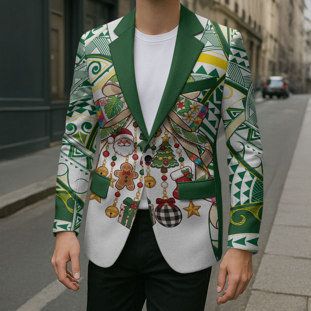 Cook Islands Tīvaevae Christmas Bow Blazer Gold Green Kuki Tribal Pattern LT9 - Polynesian Pride