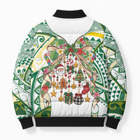 Cook Islands Tīvaevae Christmas Bow Bomber Puffer Jacket Gold Green Kuki Tribal Pattern LT9 - Polynesian Pride