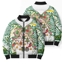 Cook Islands Tīvaevae Christmas Bow Bomber Puffer Jacket Gold Green Kuki Tribal Pattern LT9 - Polynesian Pride