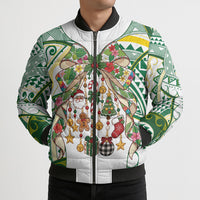 Cook Islands Tīvaevae Christmas Bow Bomber Puffer Jacket Gold Green Kuki Tribal Pattern LT9 - Polynesian Pride