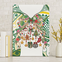 Cook Islands Tīvaevae Christmas Bow Canvas Wall Art Gold Green Kuki Tribal Pattern LT9 Without Frame White - Polynesian Pride