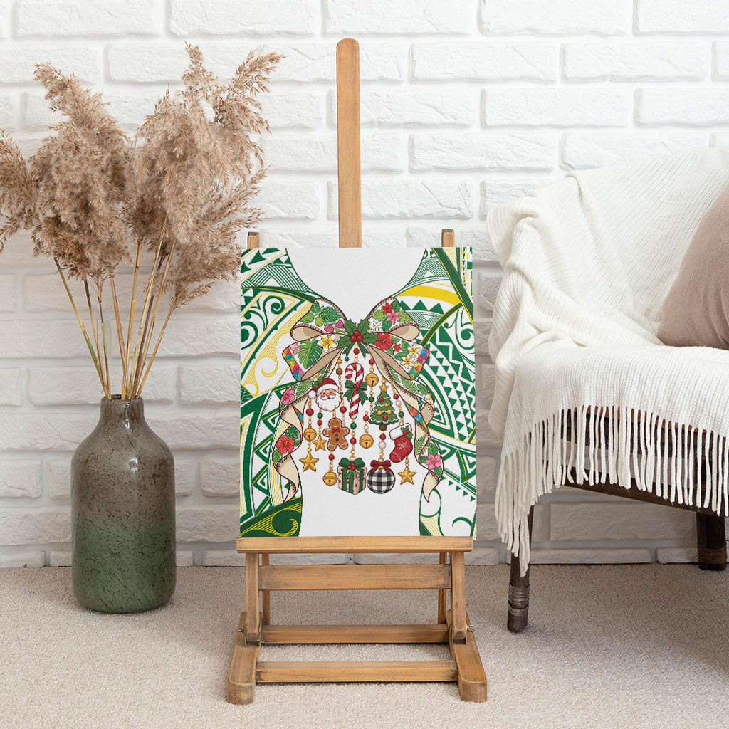 Cook Islands Tīvaevae Christmas Bow Canvas Wall Art Gold Green Kuki Tribal Pattern LT9 - Polynesian Pride