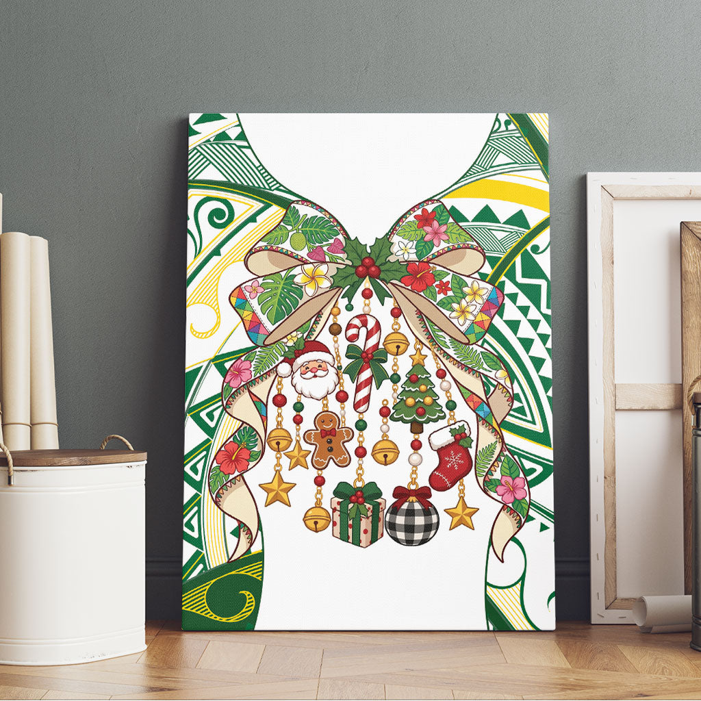 Cook Islands Tīvaevae Christmas Bow Canvas Wall Art Gold Green Kuki Tribal Pattern LT9 - Polynesian Pride
