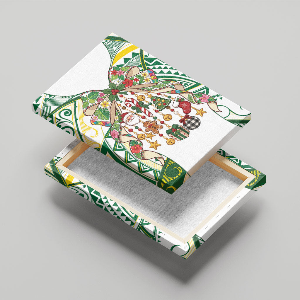 Cook Islands Tīvaevae Christmas Bow Canvas Wall Art Gold Green Kuki Tribal Pattern LT9 - Polynesian Pride
