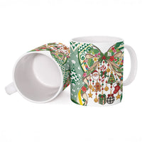 Cook Islands Tīvaevae Christmas Bow Ceramic Mug Gold Green Kuki Tribal Pattern LT9 - Polynesian Pride
