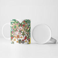 Cook Islands Tīvaevae Christmas Bow Ceramic Mug Gold Green Kuki Tribal Pattern LT9 - Polynesian Pride